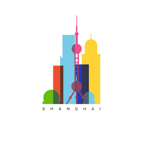 上海.矢量城市剪影与窗口。矢量插图