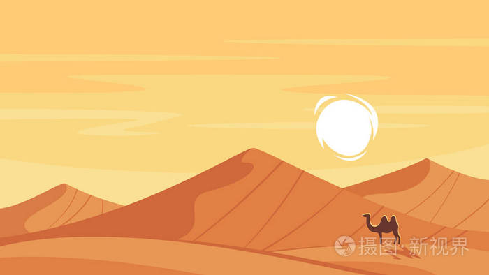与热的沙漠矢量卡通风格背景