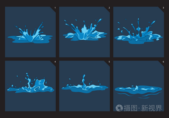 蓝色水溅矢量帧设置游戏动画