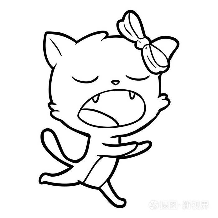卡通猫打呵欠的矢量图解