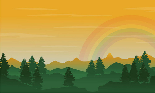 山和云杉，美丽彩虹的剪影