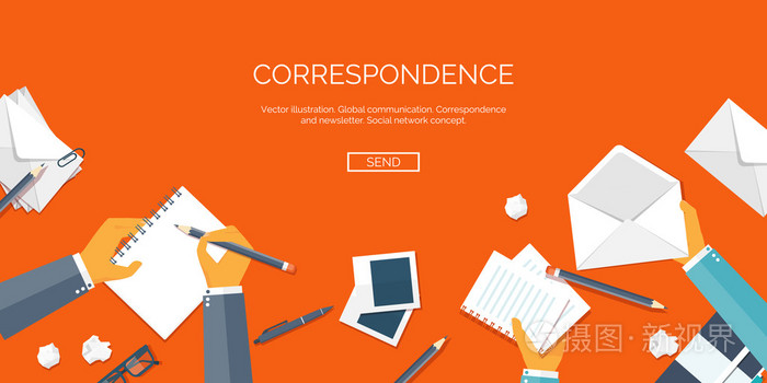 矢量图。扁头。国际快递和世界各地的邮费