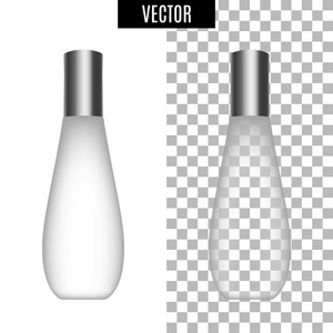 3d 白色逼真的化妆包图标透明背景矢量插图空管。真实的白色塑料瓶为奶油液体肥皂用泵