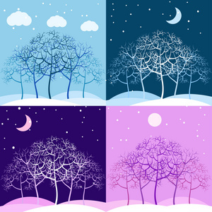 冬天白天和黑夜树木景观