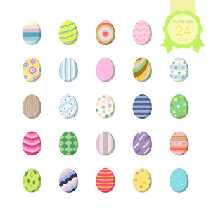 图标集的彩色复活节彩蛋在白色背景。矢量插图