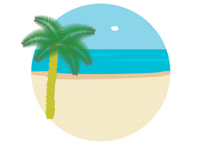 夏季海滩与棕榈树在白色背景上