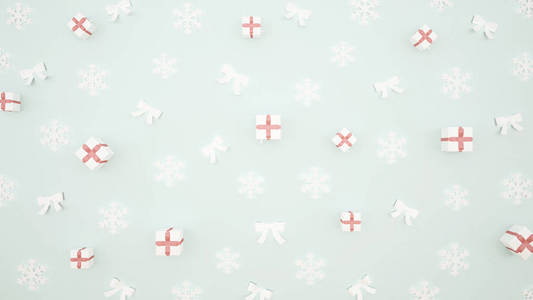 带雪花和丝带的礼品盒在浅蓝色背景圣诞快乐或新年快乐的艺术品3d 插图