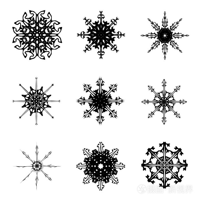 雪花剪影图标符号设计. 冬季圣诞