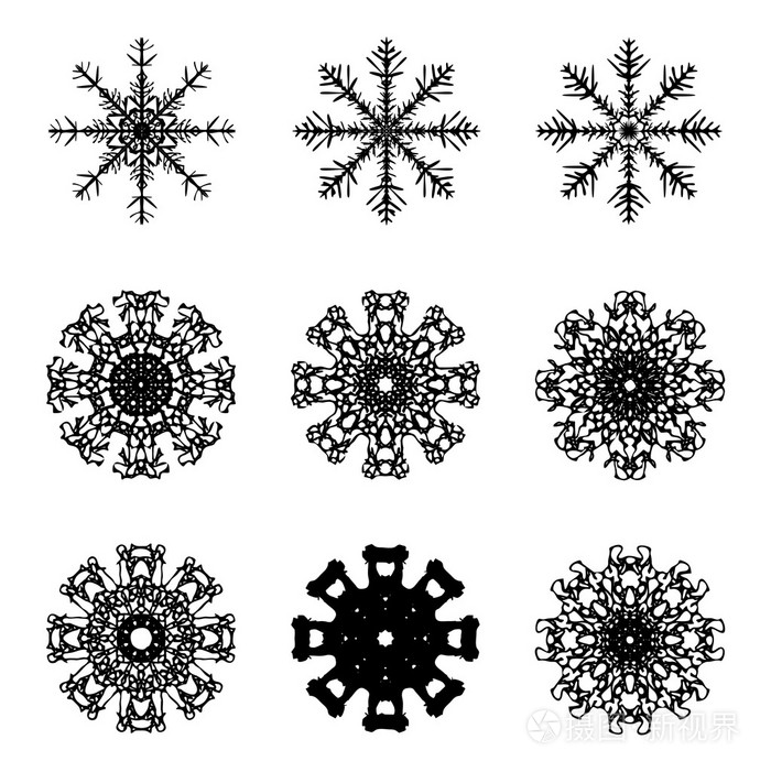 雪花剪影图标符号设计. 冬季圣诞