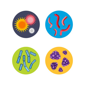细菌病毒显微分离的微生物图标人类微生物学生物和医学感染生物学疾病病原体模具矢量图