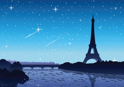 塔在巴黎著名地标世界在晚上充分