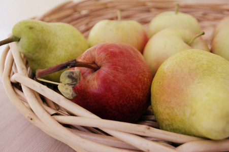 梨在篮子里。秋季水果