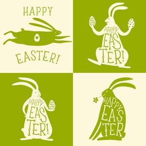 快乐的复活节标题在兔子剪影