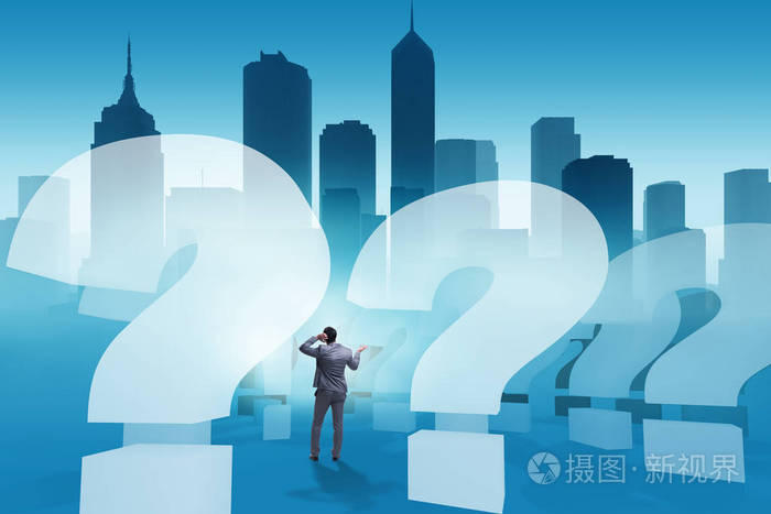在不确定性概念带有问号的商人
