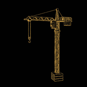 塔式起重机。在黑色背景上被隔离。矢量插图