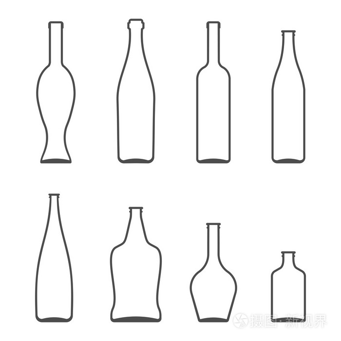 玻璃酒瓶矢量图标集.