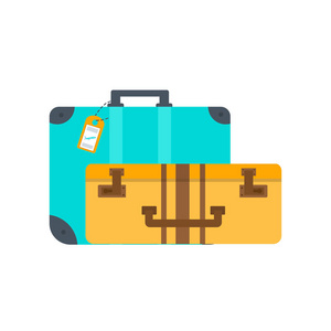 不同类型的行李, 行李, 行李箱在白色背景下隔离。平面式矢量图案