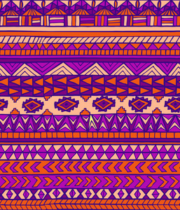 手画紫色抽象阿兹台克玛雅几何无缝模式