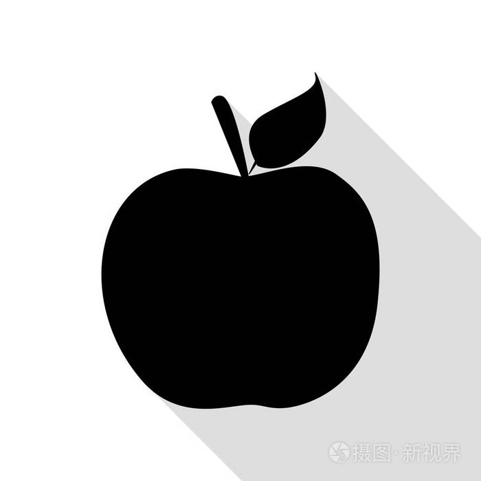 苹果标志图.与平面样式阴影路径的黑色图标
