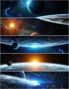 空间3d 渲染元素中的遥远行星系统全景图