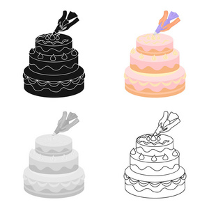 生日蛋糕图标在卡通风格的装饰隔离在白色背景上。事件服务符号股票矢量图