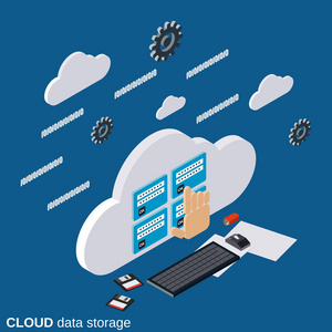 云数据存储平面3d 等距向量概念图