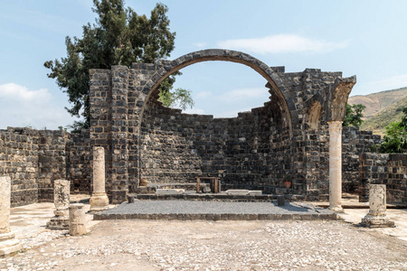 Kursi 的废墟一座拜占庭式的第八世纪修道院, 在那里, 耶稣基督在戈兰高地的巴比尔湖岸边表演奇迹。