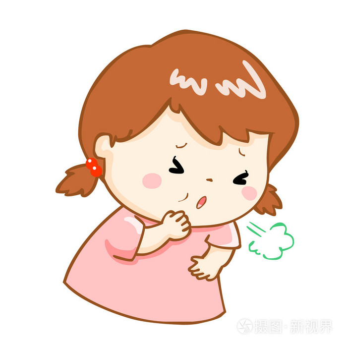 咳嗽的女孩卡通矢量图