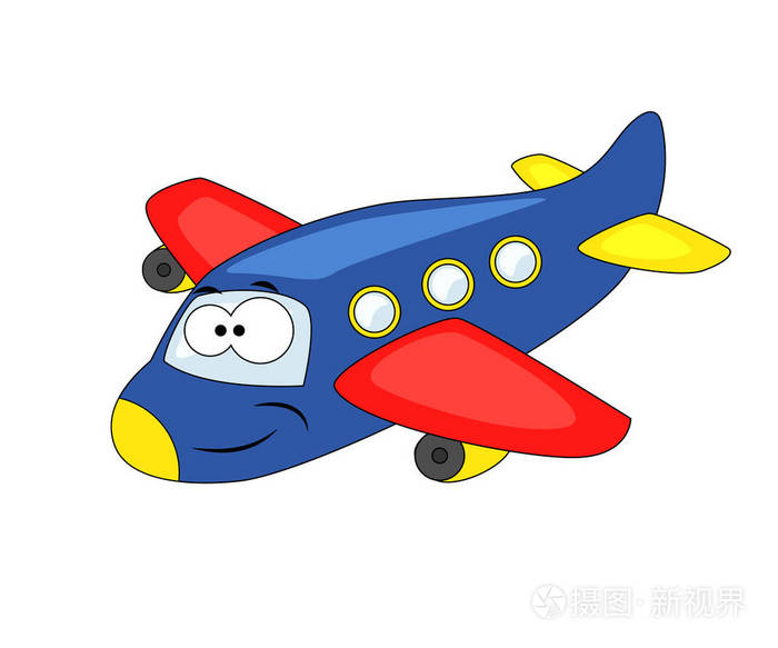 可爱的卡通飞机在白色bac上隔离的矢量插图
