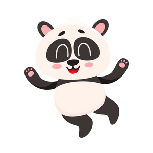 从幸福跳的可爱和滑稽的微笑宝贝熊猫字符