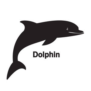 白色背景黑色文字一个鳍上的剪影海豚