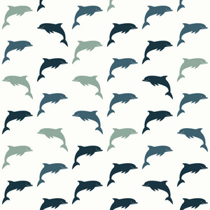 剪影海豚背景无缝纹理海浪 2