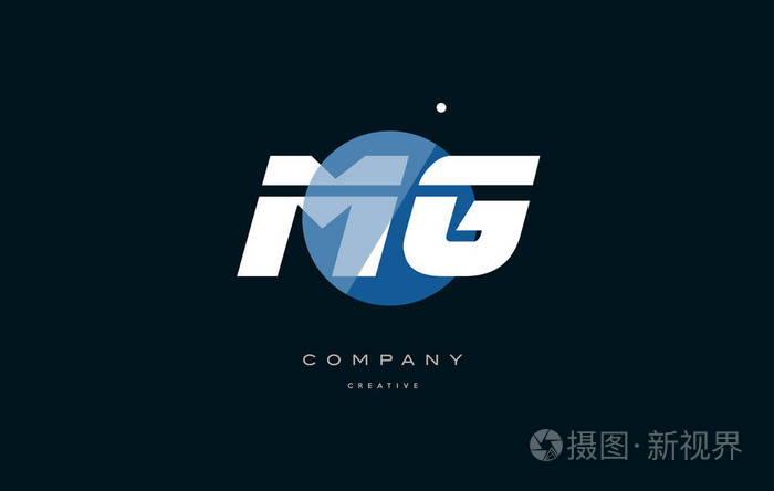 mg m g 蓝白色圆圈大字体字母公司信徽标