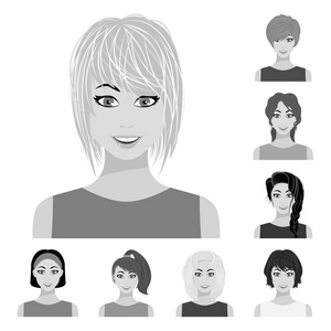 类型的女性发型单色图标集集合中的设计。女性矢量符号股票的外观 web 插图