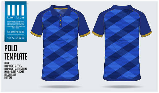 蓝马球 t恤衫运动模板设计足球球衣, 足球套件或运动装束。运动制服在前面看法和后面看法。t恤衫为体育俱乐部做准备。向量