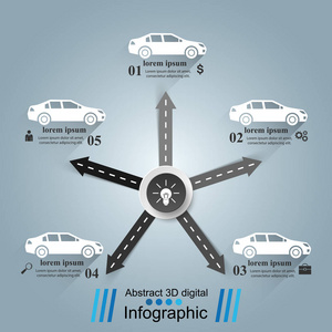 道路信息图表设计模板和营销图标。汽车图标