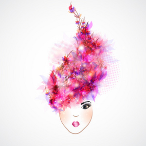 粉红色的头发与抽象女人剪影
