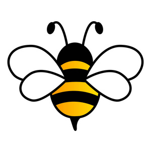 在白色背景下的黄色和黑色蜜蜂可爱的简单设计