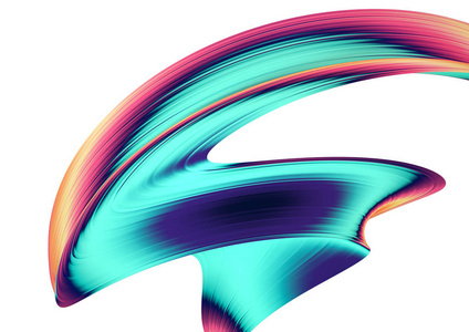 3d 渲染抽象背景。色彩鲜艳的90s 风格扭曲的形状在运动。彩虹数码艺术海报, 横幅背景, 设计元素。白色背景全息隔离箔带
