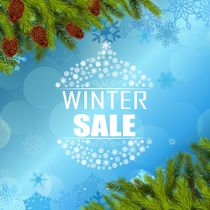 冬季销售背景横幅和圣诞树