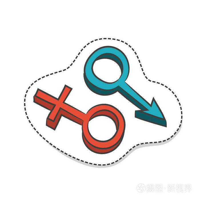 卡通贴纸用白色背景上的性别符号