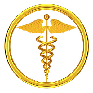 金色医学默丘利符号。3d 渲染