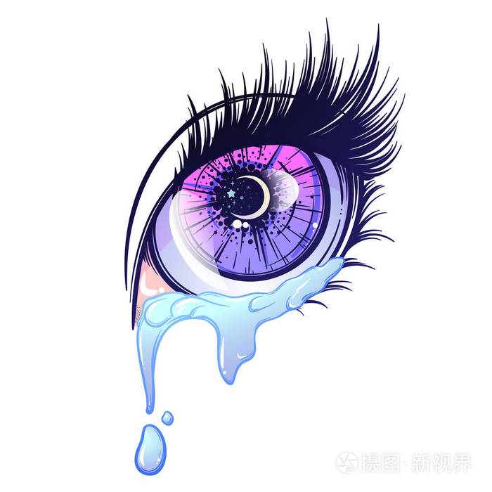 哭泪珠与思考的动漫或漫画风格的眼睛.非常详细的矢量图