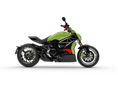 现代强力绿色摩托车侧面视图