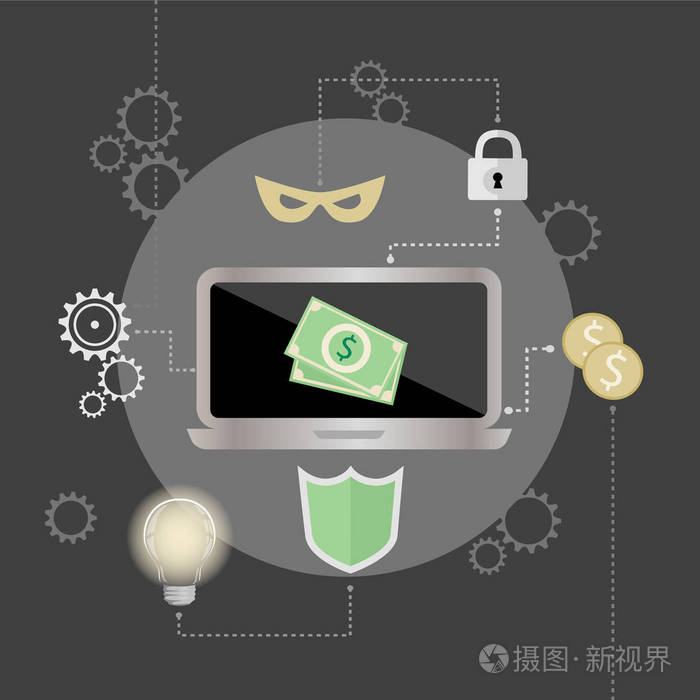 网络安全与笔记本电脑的设计插画-正版商用图片0nn0a1-摄图新视界
