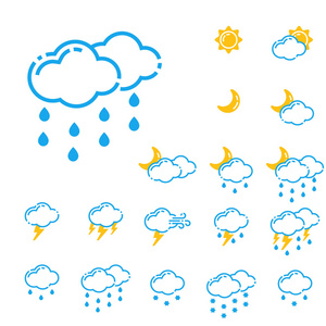 天气图标矢量插图季节大纲设计一整套雷霆温度标志