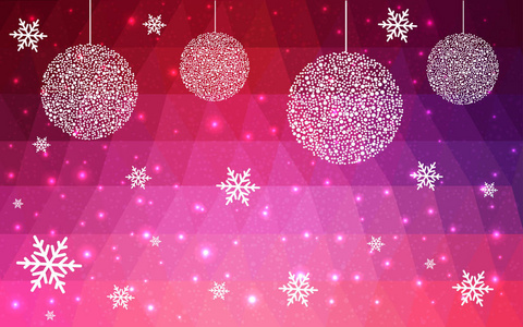 暗紫色粉红色矢量新年水晶背景与雪花
