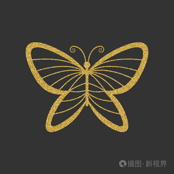 装饰的金蝴蝶.优雅的线性轮廓.标志的的项目.矢量图