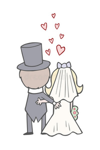 婚礼新郎新娘背婚礼日可爱卡通图片