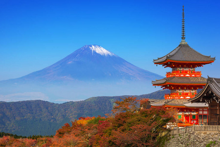 与红色宝塔，日本富士山